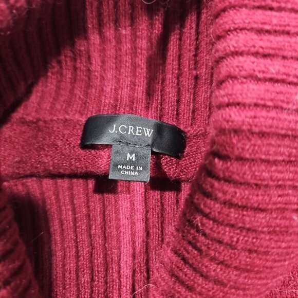 J Crew Womens Turtleneck Sweater Medium Burgendy Alpaca Merino Wool Side Slit - Picture 4 of 11